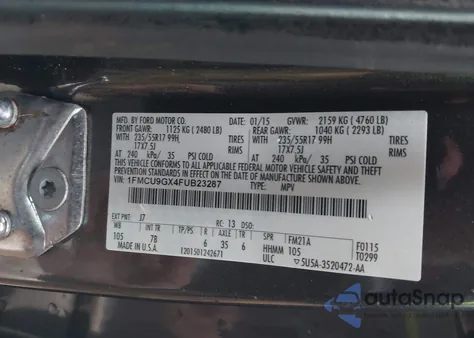 2015 Ford Escape Se from USA, damaged, VIN 1FMCU9GX4FUB23287